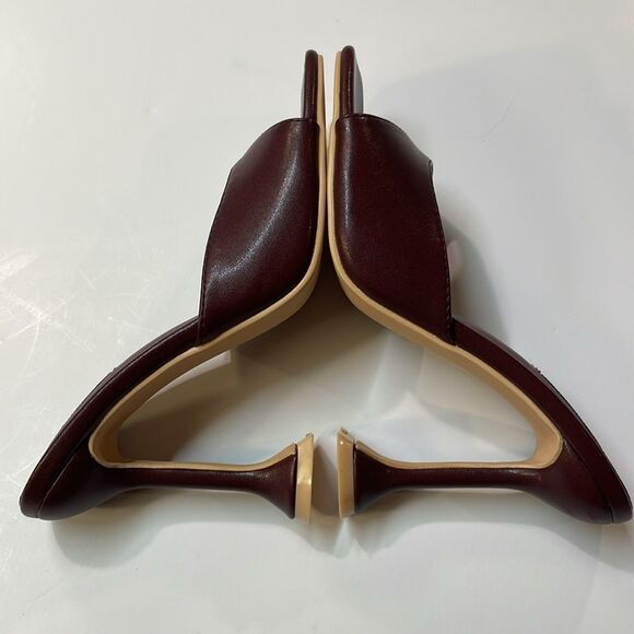 Revol Burgundy Square Toe Slip-On Heeled Mules Sculpted Heel Sandal Women’s Sz 7 - Picture 7 of 10